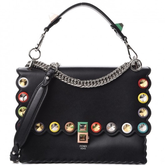 NEW Fendi Calfskin Studded Kan I Shoulder Bag